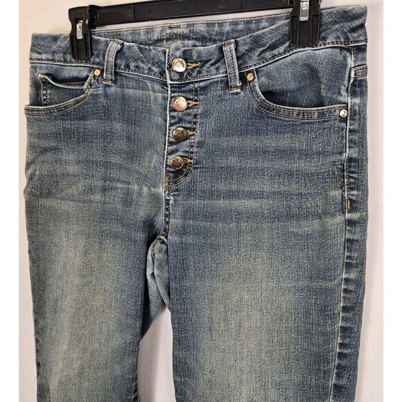 J Lo Jennifer Lopez Button Fly Bootcut Dark Wash Jeans W30 L31 Distressed Boho - Picture 2 of 10